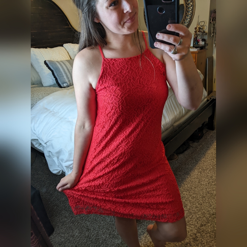 Maurice's red lace dress